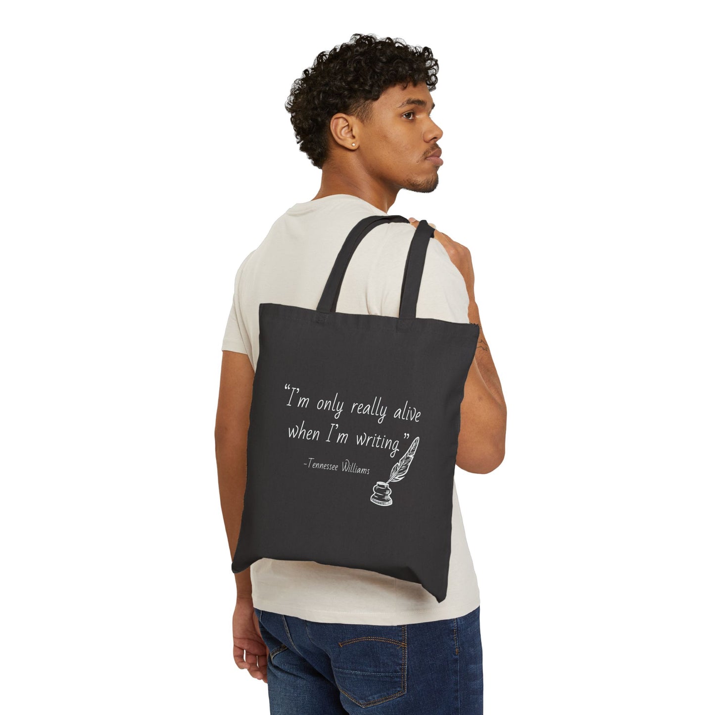 “I’m only really alive when I’m writing” Tote Bag