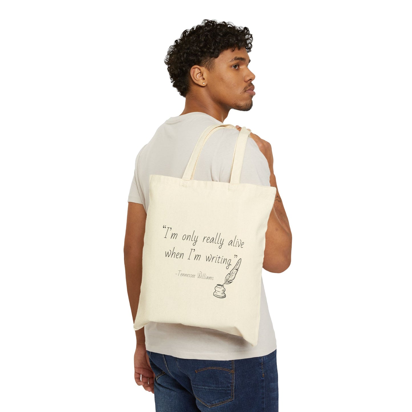 “I’m only really alive when I’m writing” Tote Bag